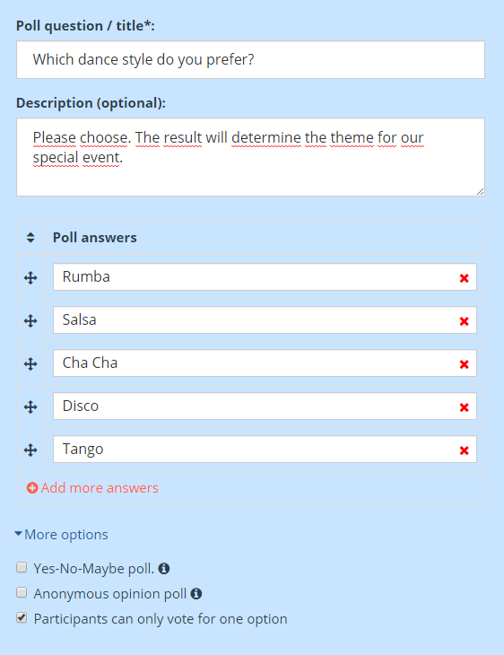 Polling app - setup of an opinion poll