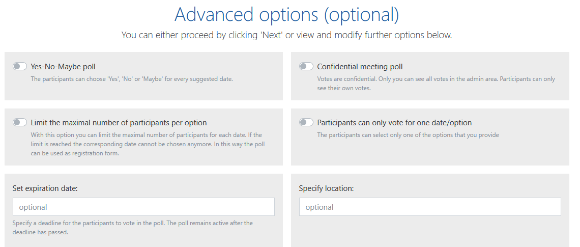 Group poll wizard - advanced options