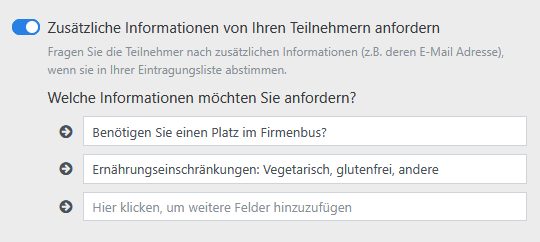 Team-Building Eintrageliste - erweiterte Optionen